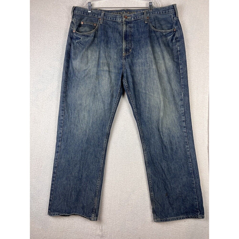 Nautica Jeans Co. Straight Denim Men's 42Wx30L Blue Whisker 5-Pocket Medium Wash